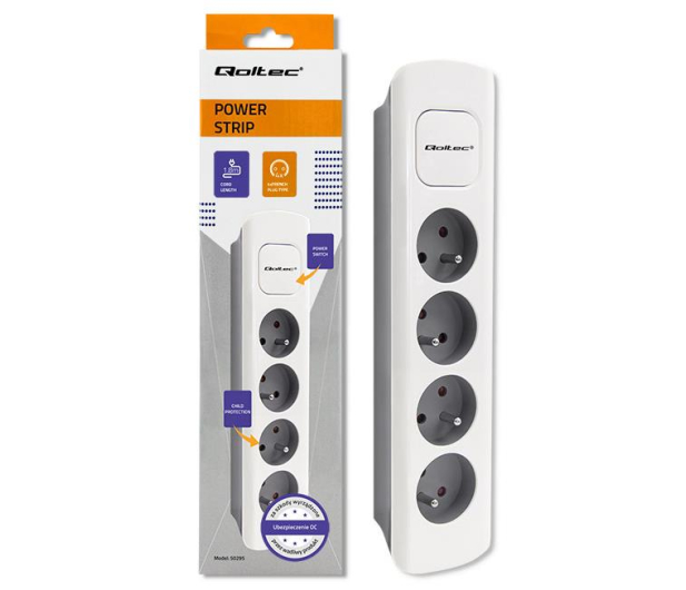 QOLTEC Listwa zasilająca - 4 gniazda, 1.8m, biało-szara 50295 - 1122528 - zdjęcie 8